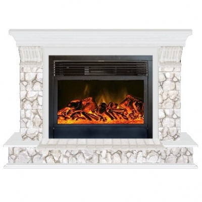 Glenrich Панорама 28 (New flame) камень-Карелия/цвет-Белый